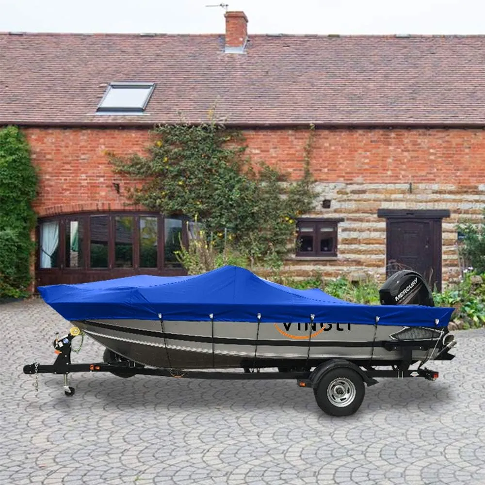VINGLI Boat Covers 17-19ft Heavy Duty 600D Polyester Waterproof UV Resistant Marine Grade, Durable and Tear Proof, Tri-Hull Fishing Ski Pro-Style Bass Boats - Blue