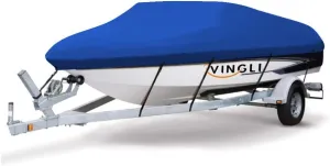VINGLI Boat Covers 17-19ft Heavy Duty 600D Polyester Waterproof UV Resistant Marine Grade, Durable and Tear Proof, Tri-Hull Fishing Ski Pro-Style Bass Boats - Blue