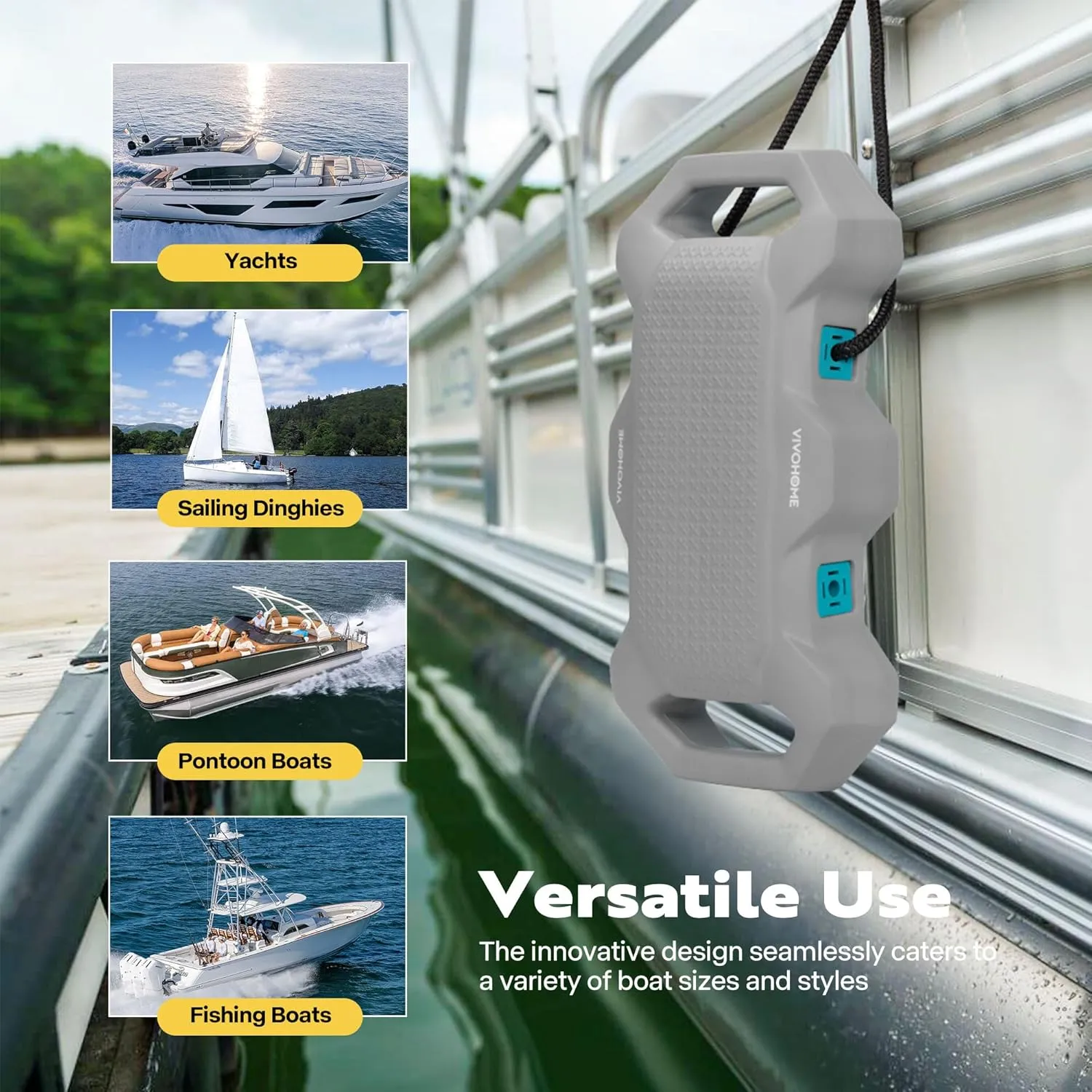 VIVOHOME EVA Boat Fenders for Docking, Boat Bumpers with Nylon Rope, and Fixed Lock Fit for Yachts, Sailing Dinghies, Bass Boats