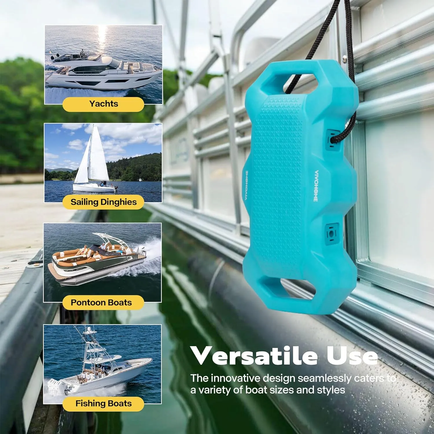 VIVOHOME EVA Boat Fenders for Docking, Boat Bumpers with Nylon Rope, and Fixed Lock Fit for Yachts, Sailing Dinghies, Bass Boats