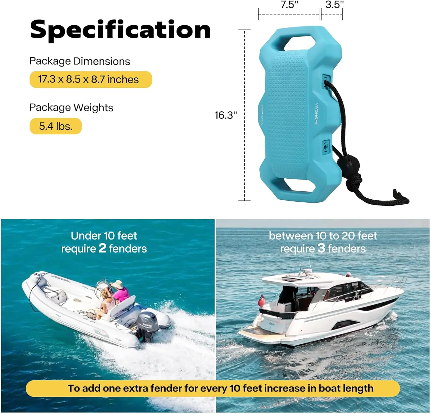 VIVOHOME EVA Boat Fenders for Docking, Boat Bumpers with Nylon Rope, and Fixed Lock Fit for Yachts, Sailing Dinghies, Bass Boats