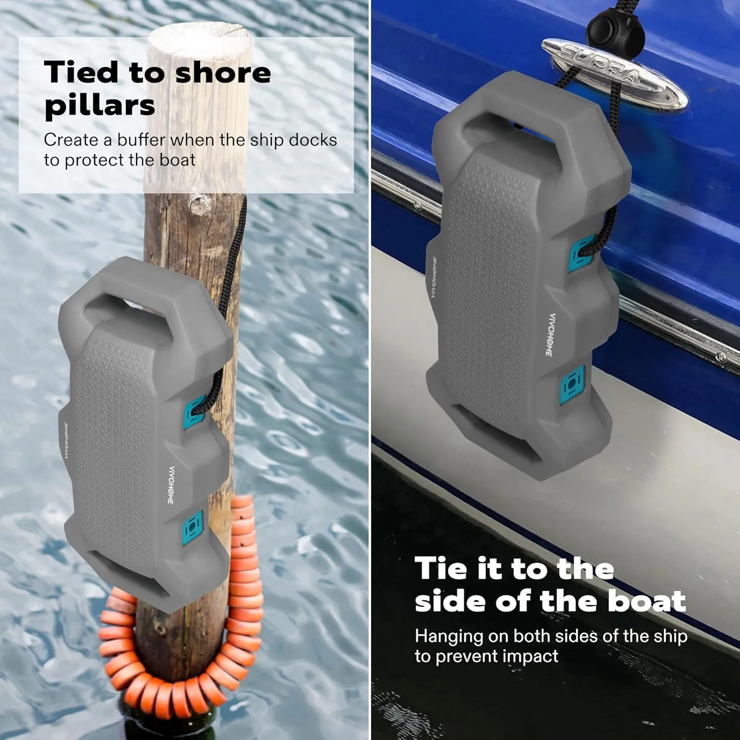 VIVOHOME EVA Boat Fenders for Docking, Boat Bumpers with Nylon Rope, and Fixed Lock Fit for Yachts, Sailing Dinghies, Bass Boats
