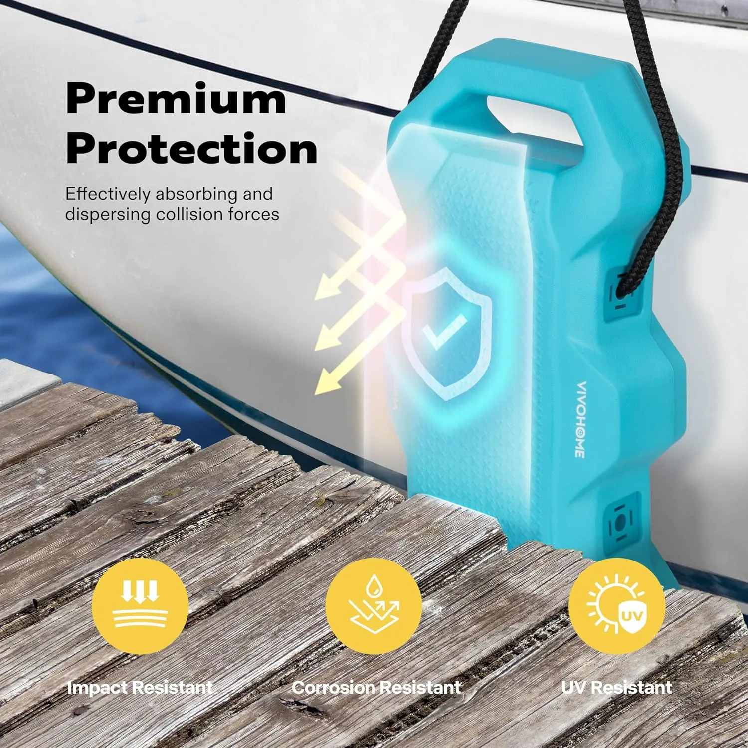 VIVOHOME EVA Boat Fenders for Docking, Boat Bumpers with Nylon Rope, and Fixed Lock Fit for Yachts, Sailing Dinghies, Bass Boats