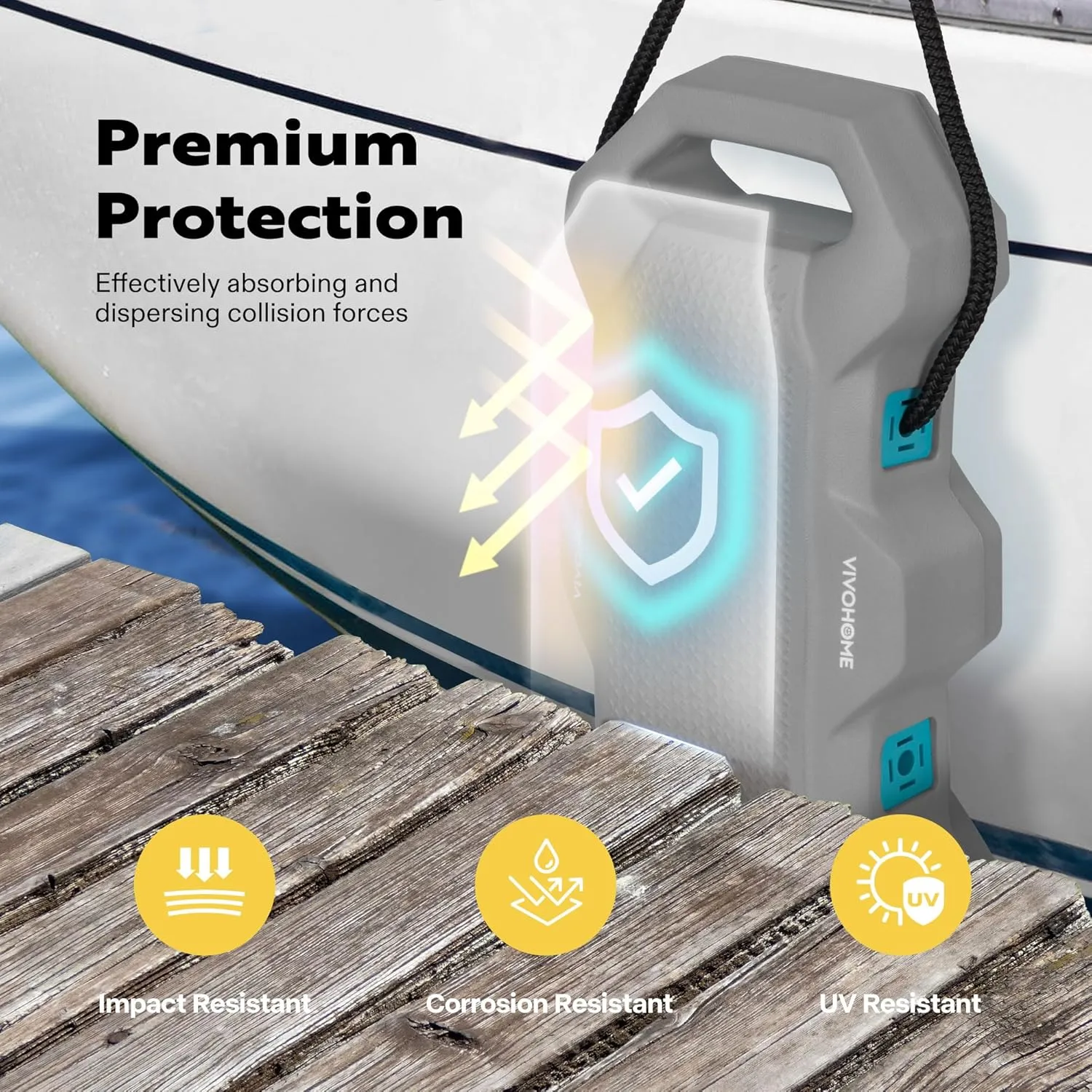 VIVOHOME EVA Boat Fenders for Docking, Boat Bumpers with Nylon Rope, and Fixed Lock Fit for Yachts, Sailing Dinghies, Bass Boats