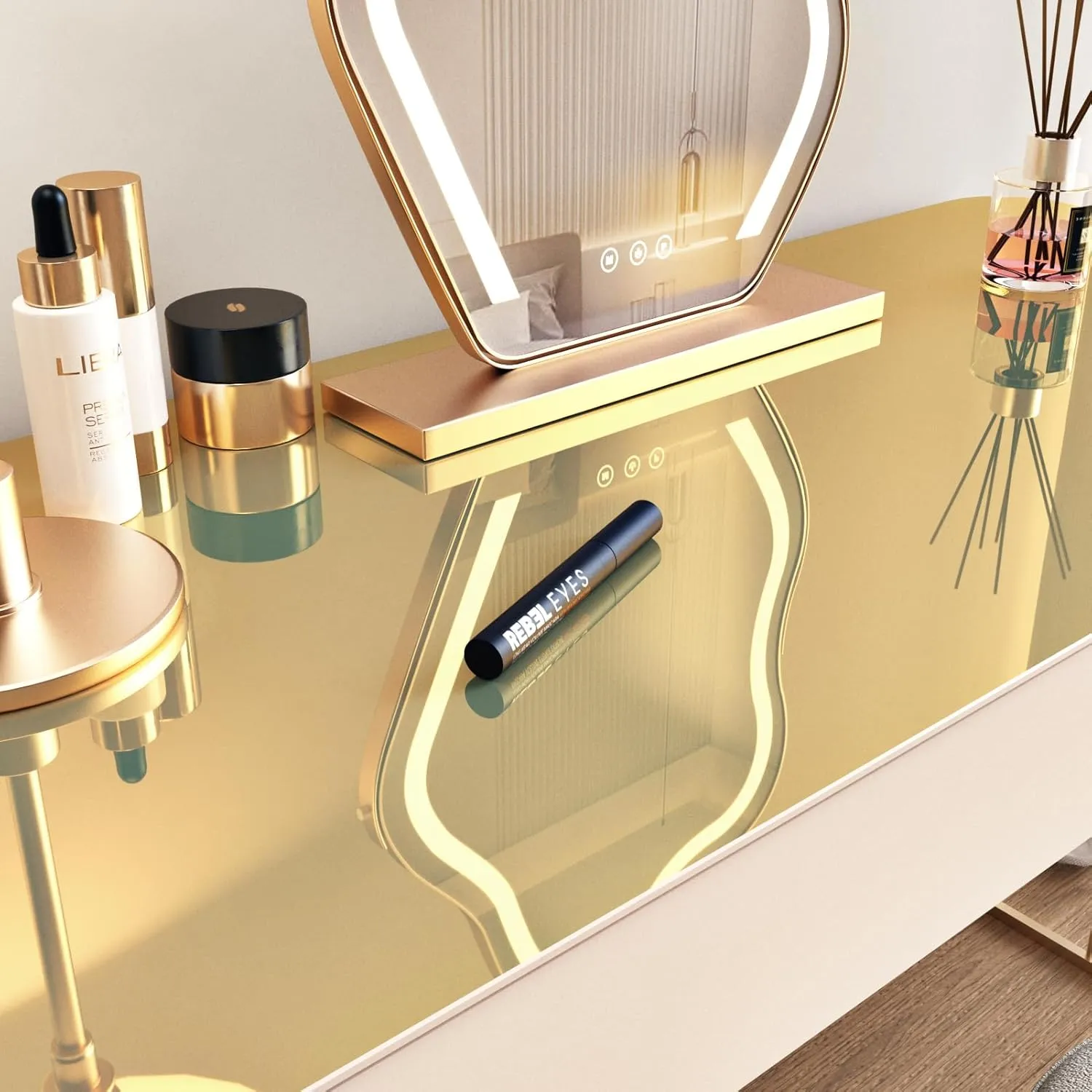 Wallercity Gold Mirror Stickers Vinyl Wall Glassless Mirror Contact Paper for Walls Peel and Stick Wallpaper Home Gym Mirrors for Bedroom Bathroom Removable Waterproof Mirrors Wall Paper 15.8''x315''