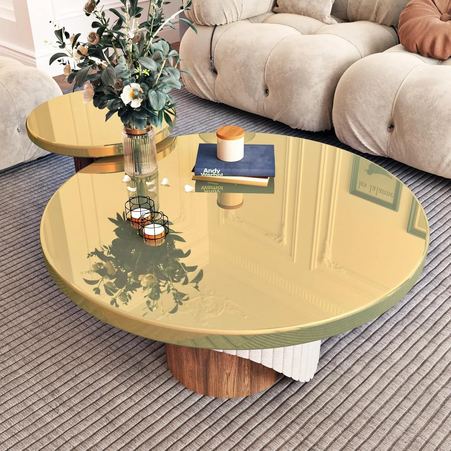 Wallercity Gold Mirror Stickers Vinyl Wall Glassless Mirror Contact Paper for Walls Peel and Stick Wallpaper Home Gym Mirrors for Bedroom Bathroom Removable Waterproof Mirrors Wall Paper 15.8''x315''
