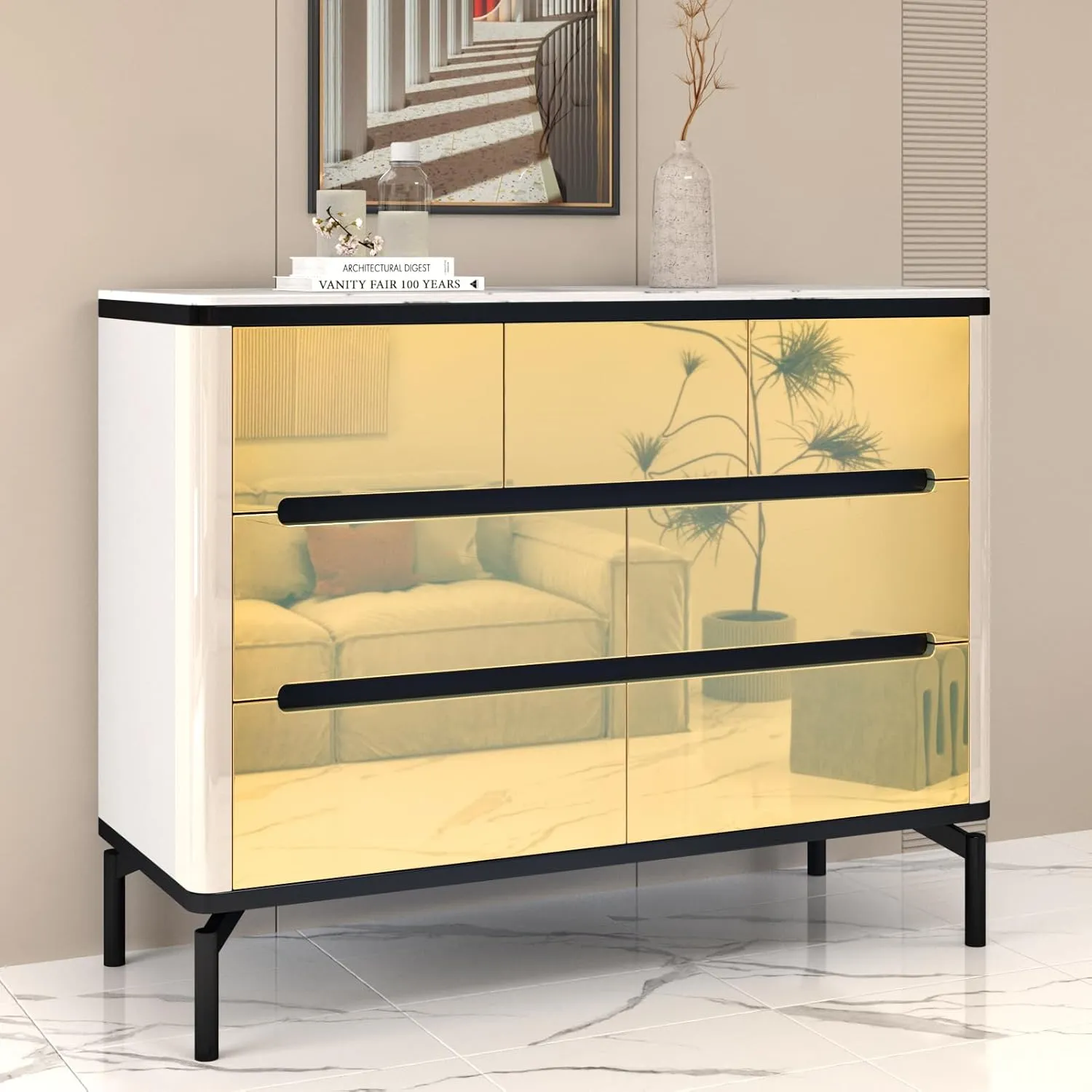 Wallercity Gold Mirror Stickers Vinyl Wall Glassless Mirror Contact Paper for Walls Peel and Stick Wallpaper Home Gym Mirrors for Bedroom Bathroom Removable Waterproof Mirrors Wall Paper 15.8''x315''