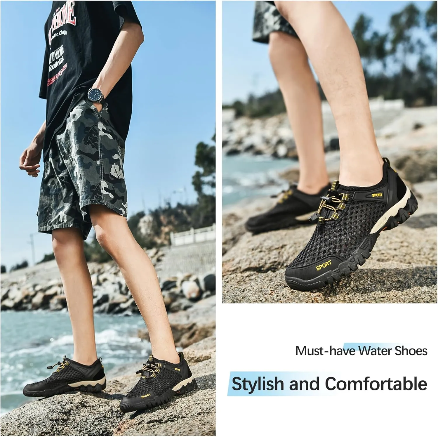 Water Shoes Men Quick Drying Outdoor Hiking Barefoot Boat Footwear Aqua Shoes for Water Sport Waders Diving Hiking Sailing Travel Beach Wading Swimming Fishing Kayaking