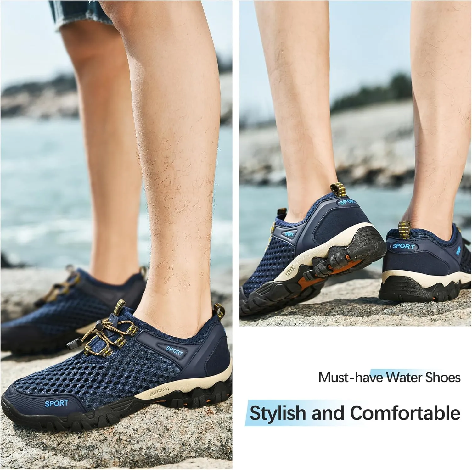 Water Shoes Men Quick Drying Outdoor Hiking Barefoot Boat Footwear Aqua Shoes for Water Sport Waders Diving Hiking Sailing Travel Beach Wading Swimming Fishing Kayaking