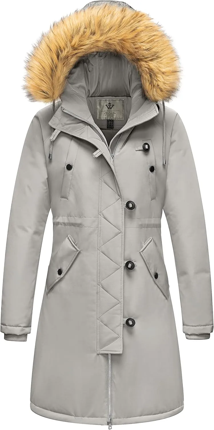 WenVen Women's Winter Waterproof Thicken Puffer Jacket Parka Coat with Fur Hood