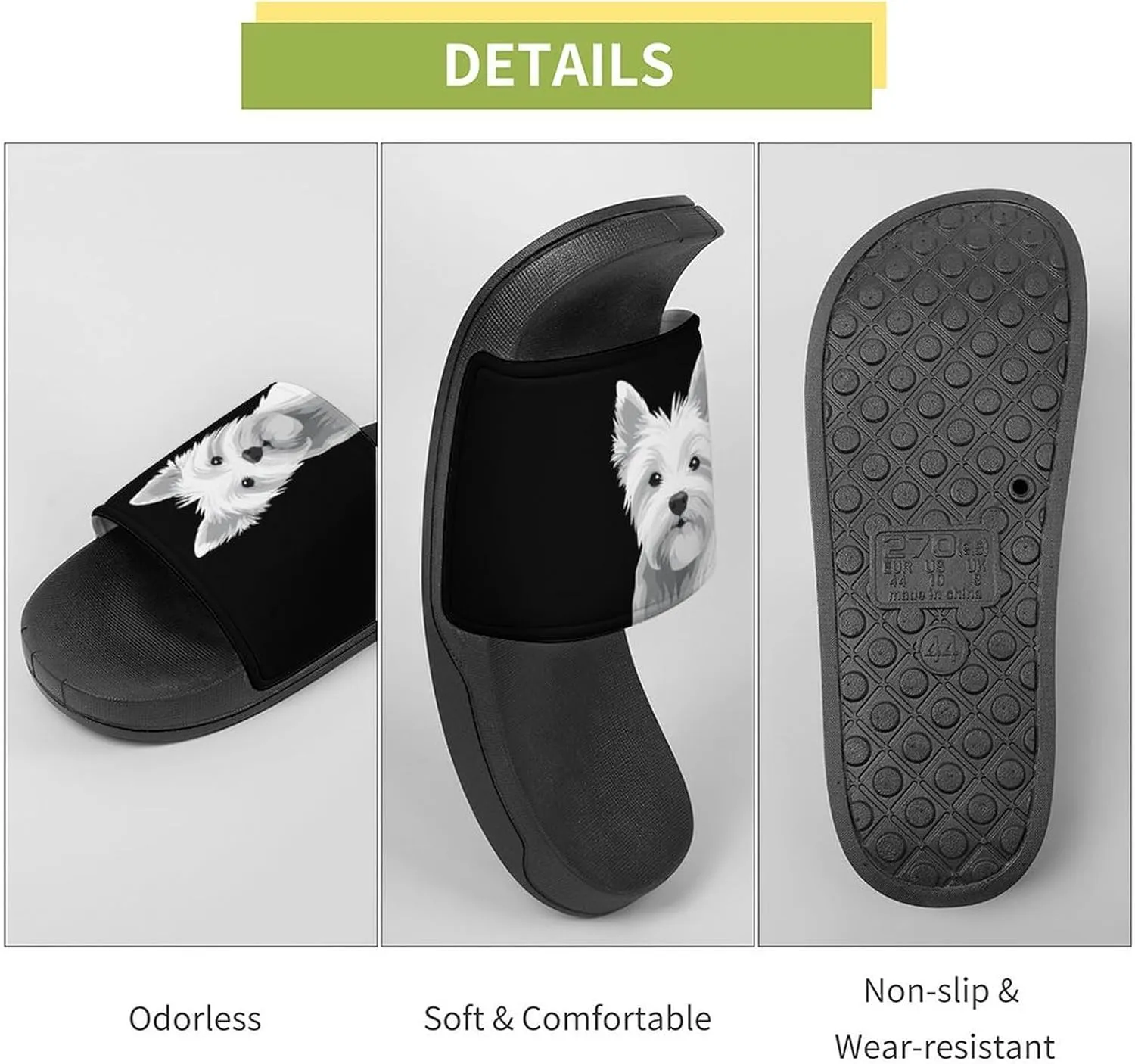 West Highland Terrier Dog Puppy Shower Sandals Home Slippers Non-Slip Quick Drying Beach Bathroom Slipper