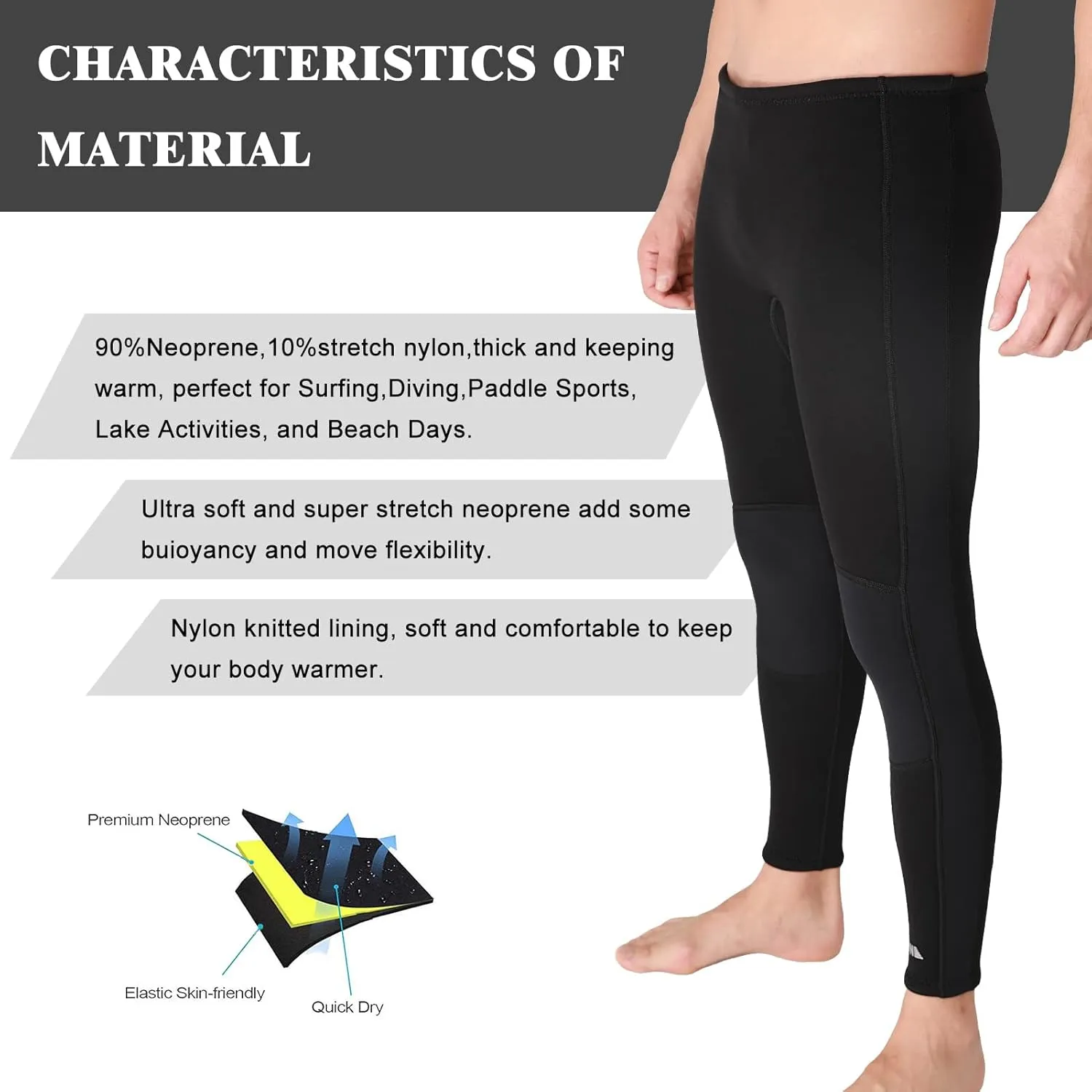 Wetsuit Pants Men Womens Wet Suits Swim Tights 3mm Neoprene Swimming Leggings 2mm Long Diving Surfing Kayak Pant Keep Warm for Workout Scuba Snorkeling Canoeing Water Sports
