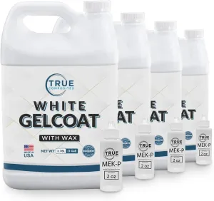 White Gelcoat with Wax- Isophthalic NPG Fiberglass Marine Gel Repair Kit-Top Coat, UV Protectant, Waterproof Automotive, Boats, Wood (4 Gallon & 8oz MEK-925)