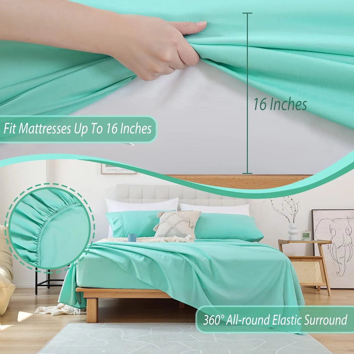 Whitney Home Textile Twin Size Sheet Set - Luxury Soft Comfy Bed Sheets, Breathable Cooling Hotel Bedding for Women, Men, Teens, Extra Deep Pocket, Easy-Fit, Oeko-Tex, Wrinkle Free 3 Piece - Aqua