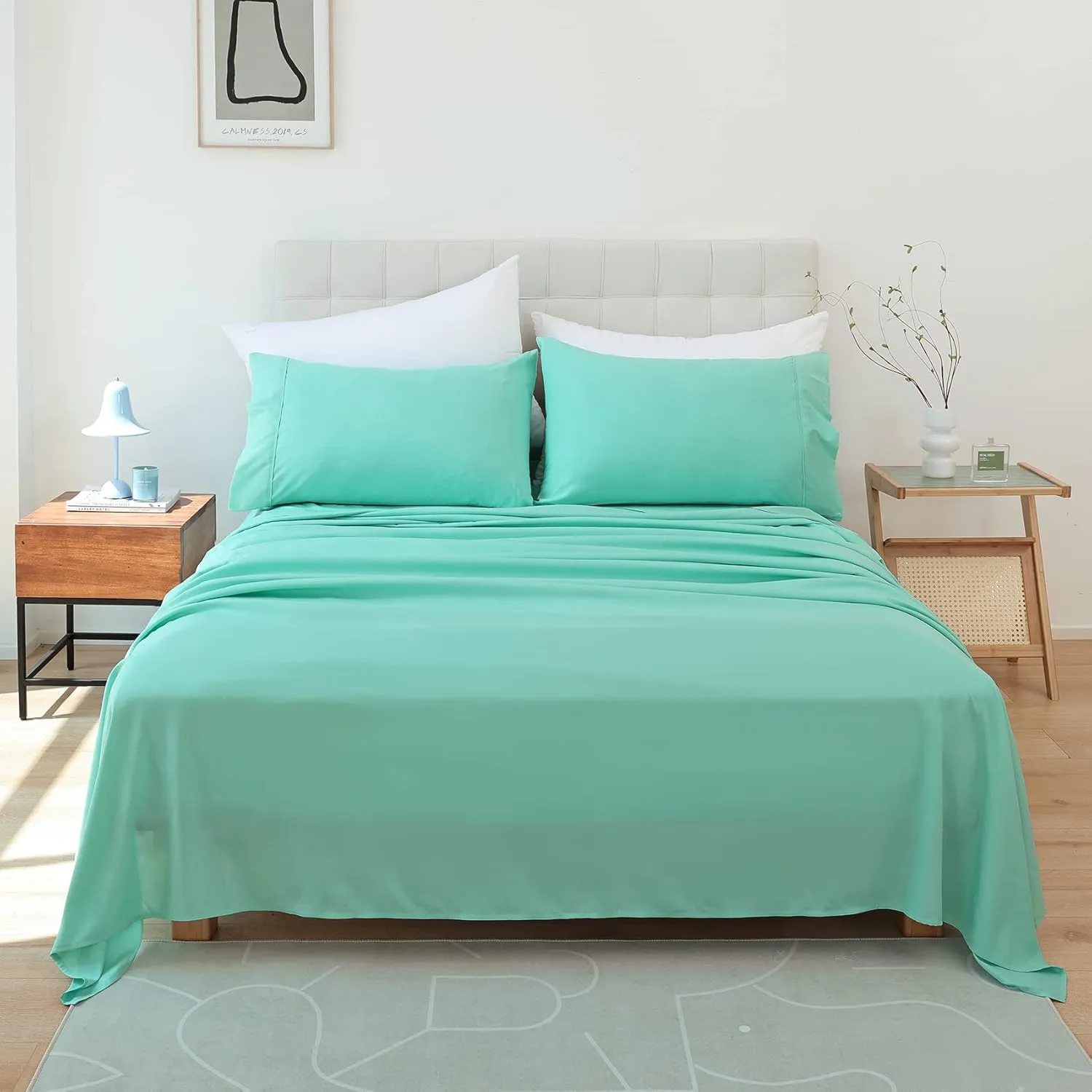 Whitney Home Textile Twin Size Sheet Set - Luxury Soft Comfy Bed Sheets, Breathable Cooling Hotel Bedding for Women, Men, Teens, Extra Deep Pocket, Easy-Fit, Oeko-Tex, Wrinkle Free 3 Piece - Aqua