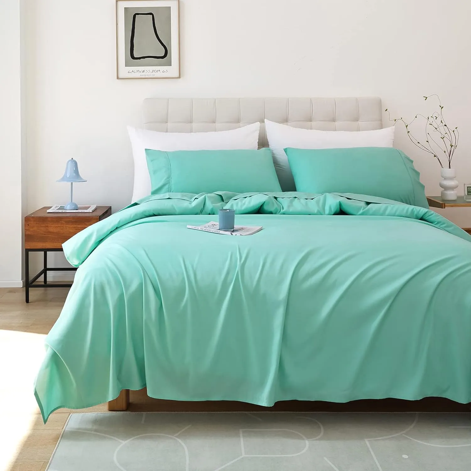 Whitney Home Textile Twin Size Sheet Set - Luxury Soft Comfy Bed Sheets, Breathable Cooling Hotel Bedding for Women, Men, Teens, Extra Deep Pocket, Easy-Fit, Oeko-Tex, Wrinkle Free 3 Piece - Aqua