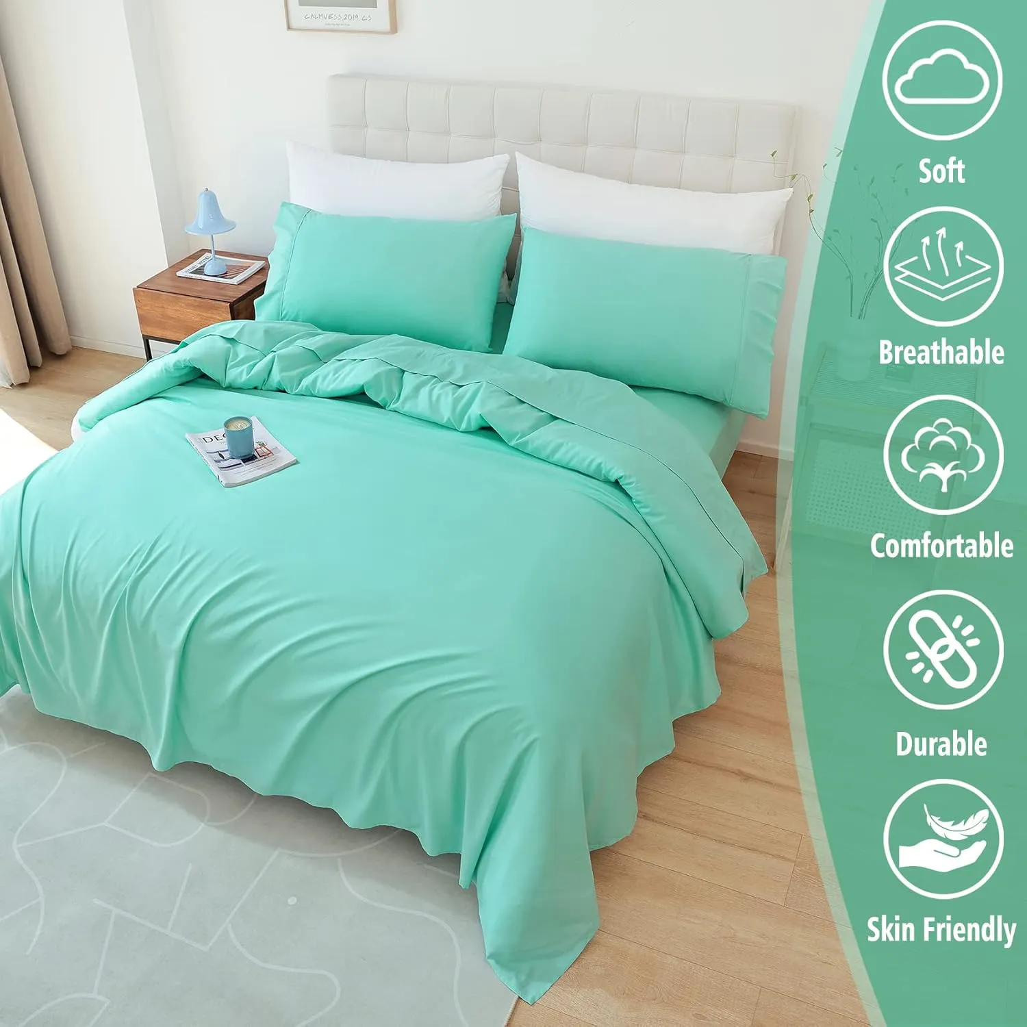 Whitney Home Textile Twin Size Sheet Set - Luxury Soft Comfy Bed Sheets, Breathable Cooling Hotel Bedding for Women, Men, Teens, Extra Deep Pocket, Easy-Fit, Oeko-Tex, Wrinkle Free 3 Piece - Aqua