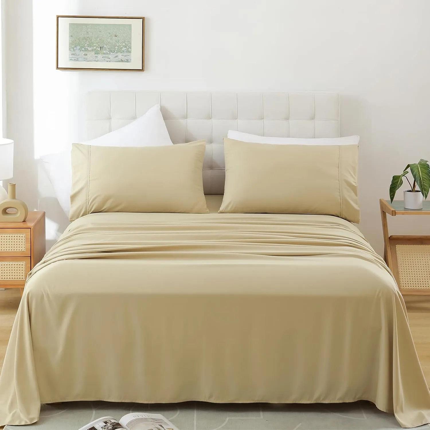 Whitney Home Textile Twin Size Sheet Set - Luxury Soft Comfy Bed Sheets, Breathable Cooling Hotel Bedding for Women, Men, Teens, Extra Deep Pocket, Easy-Fit, Oeko-Tex, Wrinkle Free 3 Piece - Beige
