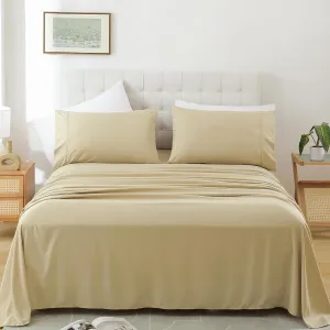 Whitney Home Textile Twin Size Sheet Set - Luxury Soft Comfy Bed Sheets, Breathable Cooling Hotel Bedding for Women, Men, Teens, Extra Deep Pocket, Easy-Fit, Oeko-Tex, Wrinkle Free 3 Piece - Beige