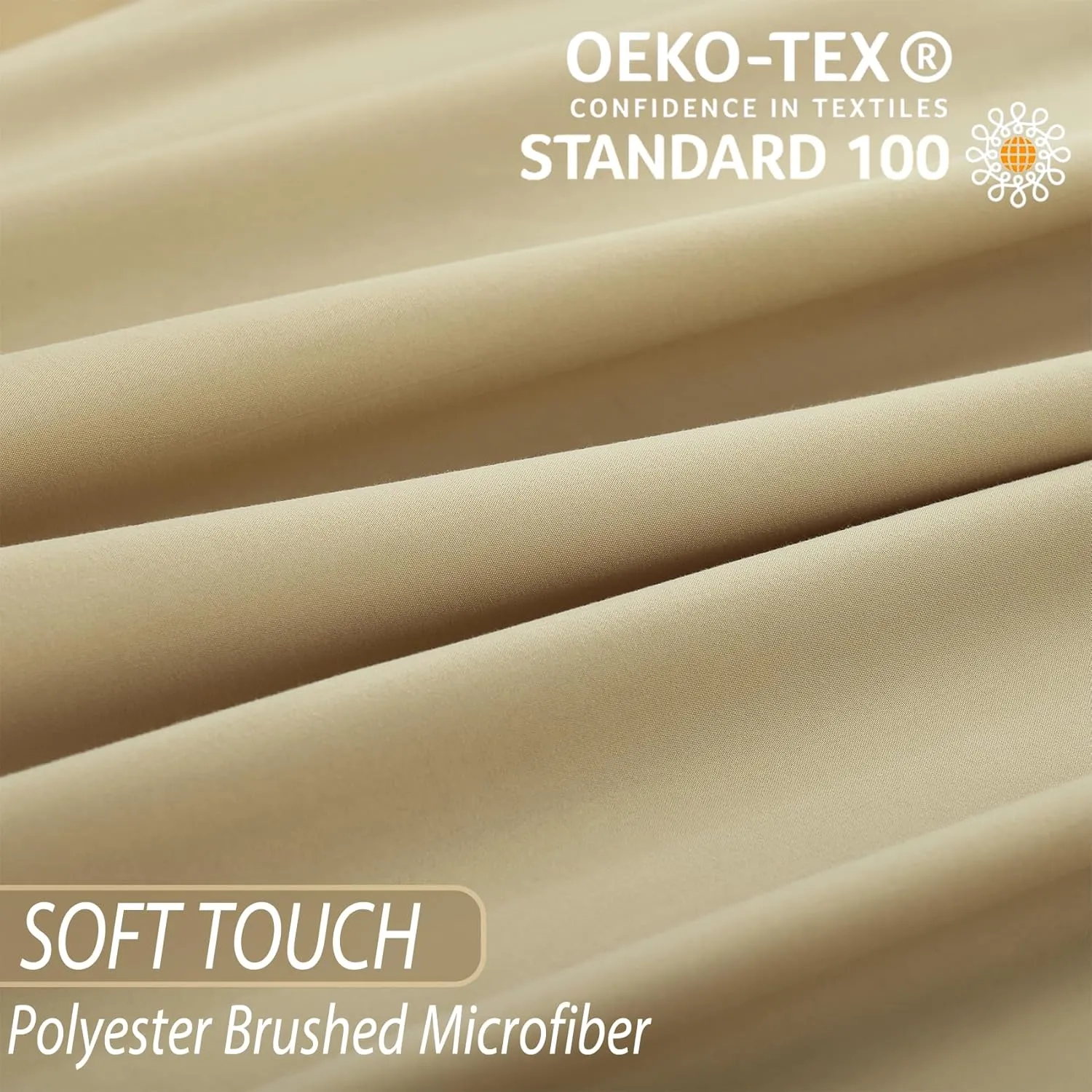 Whitney Home Textile Twin Size Sheet Set - Luxury Soft Comfy Bed Sheets, Breathable Cooling Hotel Bedding for Women, Men, Teens, Extra Deep Pocket, Easy-Fit, Oeko-Tex, Wrinkle Free 3 Piece - Beige