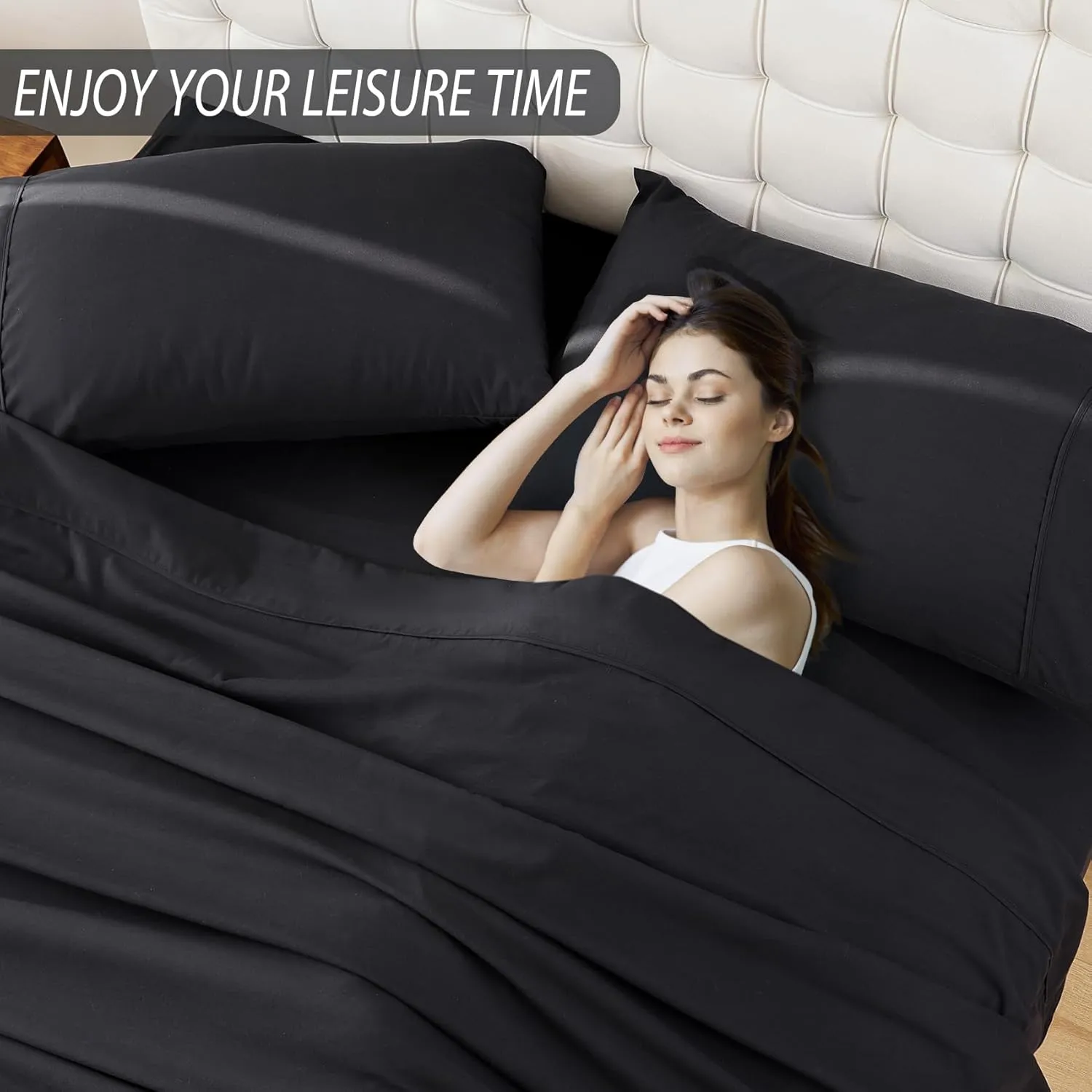 Whitney Home Textile Twin Size Sheet Set - Luxury Soft Comfy Bed Sheets, Breathable Cooling Hotel Bedding for Women, Men, Teens, Extra Deep Pocket, Easy-Fit, Oeko-Tex, Wrinkle Free 3 Piece - Black