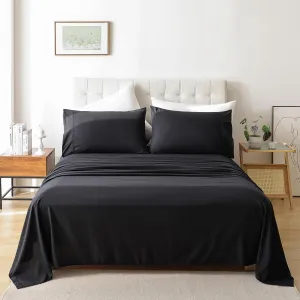 Whitney Home Textile Twin Size Sheet Set - Luxury Soft Comfy Bed Sheets, Breathable Cooling Hotel Bedding for Women, Men, Teens, Extra Deep Pocket, Easy-Fit, Oeko-Tex, Wrinkle Free 3 Piece - Black