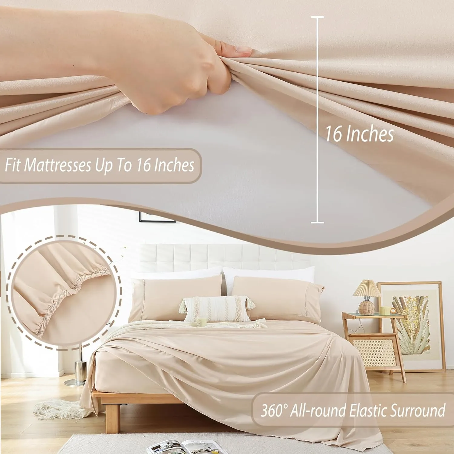Whitney Home Textile Twin Size Sheet Set - Luxury Soft Comfy Bed Sheets, Breathable Cooling Hotel Bedding for Women, Men, Teens, Extra Deep Pocket, Easy-Fit, Oeko-Tex, Wrinkle Free 3 Piece - Cream