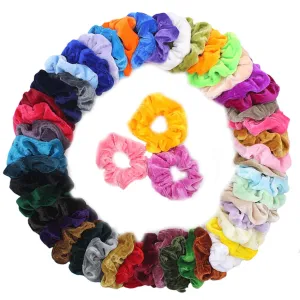 Wholesale Premium Velvet Hair Scrunchies Hair Bands for Women or Girls Hair Accessories with Gift Bag,Great Gift for Holiday Seasons (100pcs color in picture)