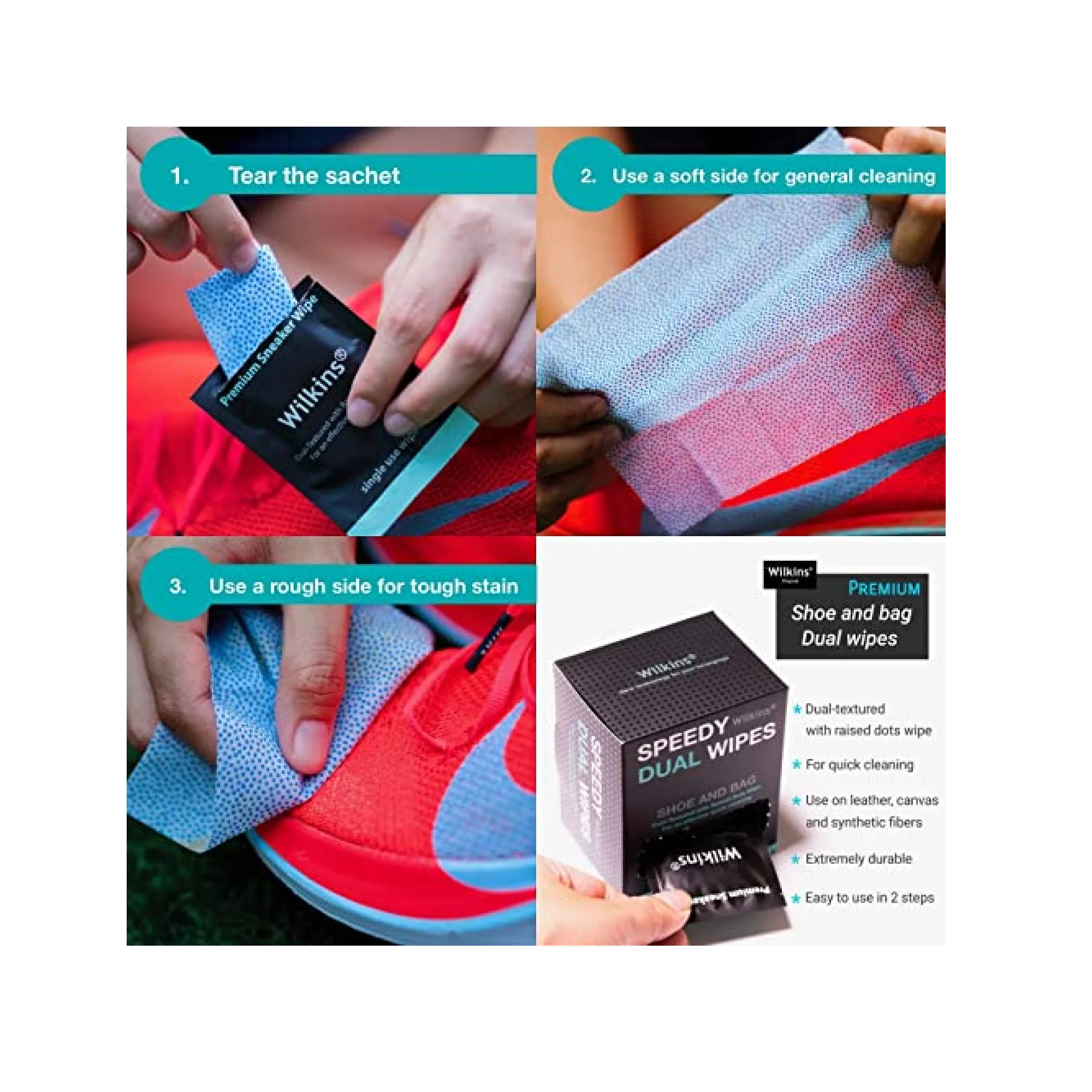 Wilkins Shoe Cleaner Wipes - 15 Pcs Dual Textured Sneaker Wipes for Quick Cleaning