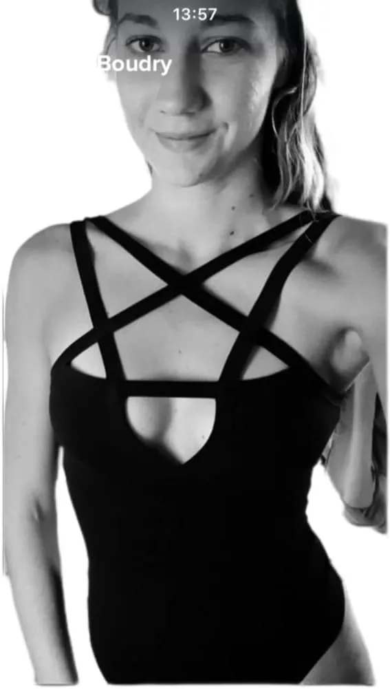 Women Hollow Out Low Chest Pentagram Bodysuit Gothic Dark Street Jumpsuit