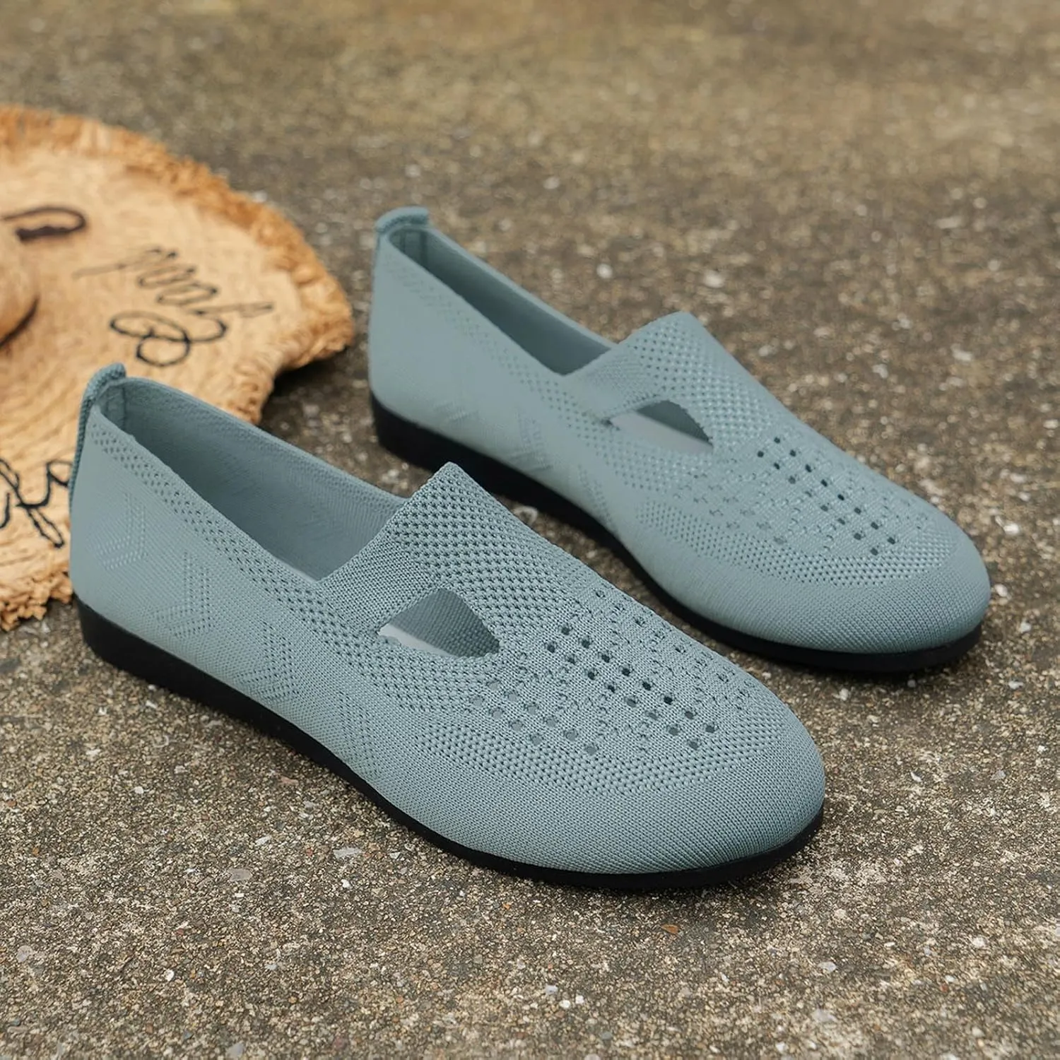 Women's Ballet Flats Soft Knit Lightweight Round Toe Slip On Comfort Ballerina Flat Shoes for Walking