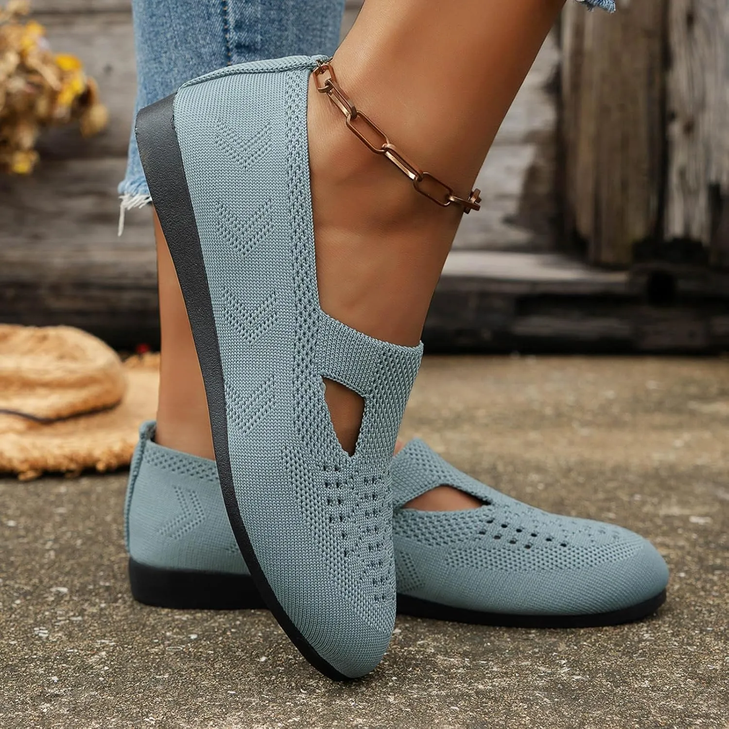 Women's Ballet Flats Soft Knit Lightweight Round Toe Slip On Comfort Ballerina Flat Shoes for Walking