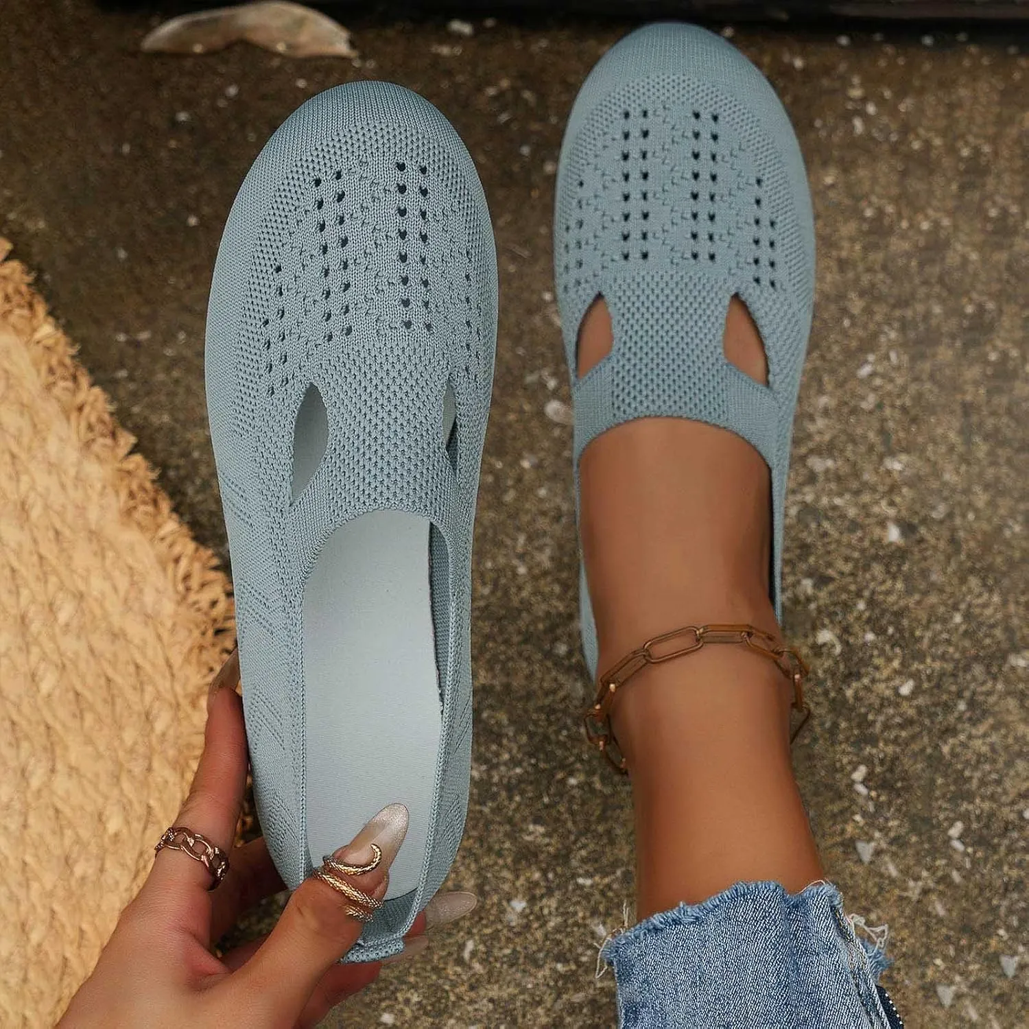 Women's Ballet Flats Soft Knit Lightweight Round Toe Slip On Comfort Ballerina Flat Shoes for Walking