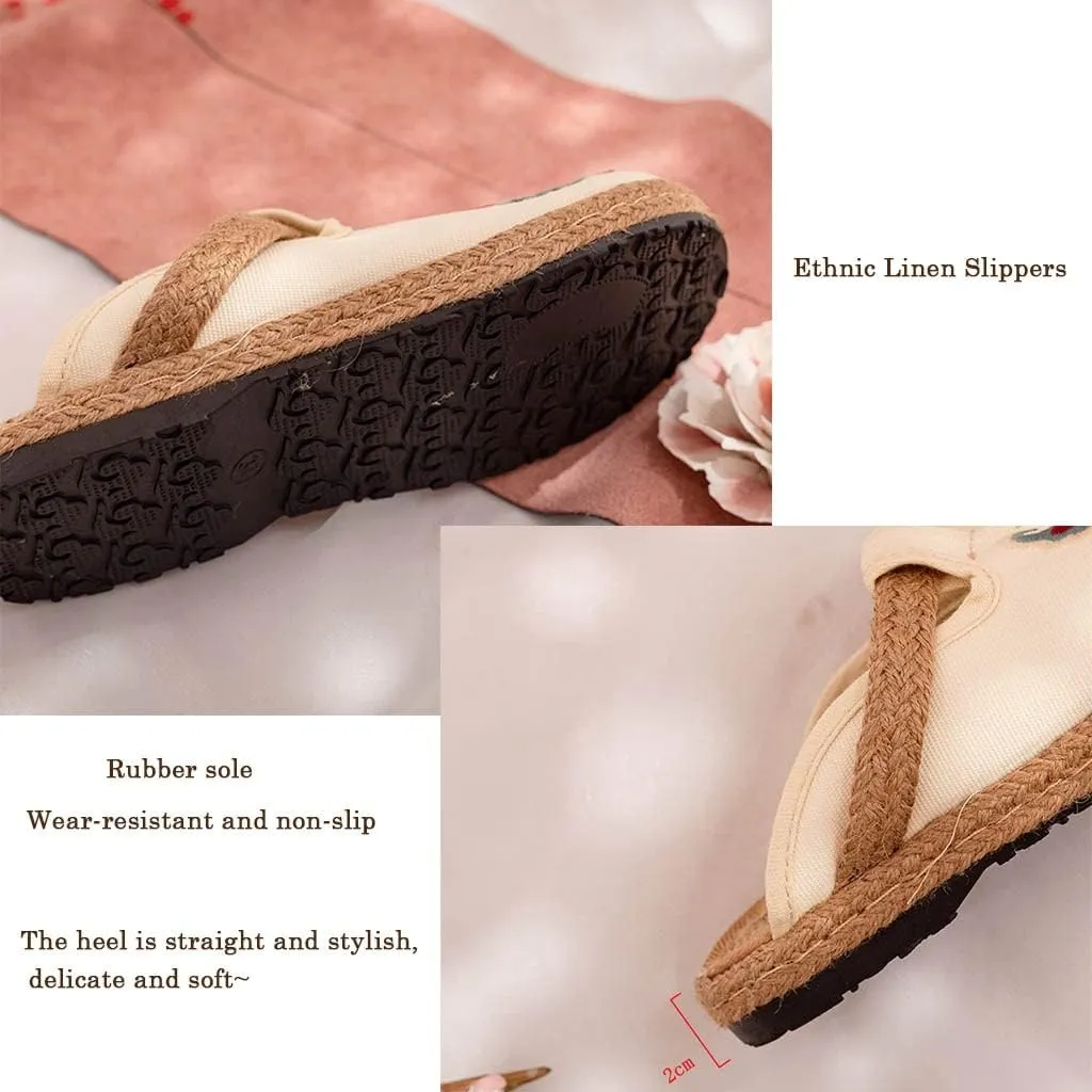 Women's Cotton Mary Jane Shoes,Embroidered Chinese Women's Slippers,Summer Espadrille ls Walking Flat Shoes Garden Clogs House Loafer for Ladies