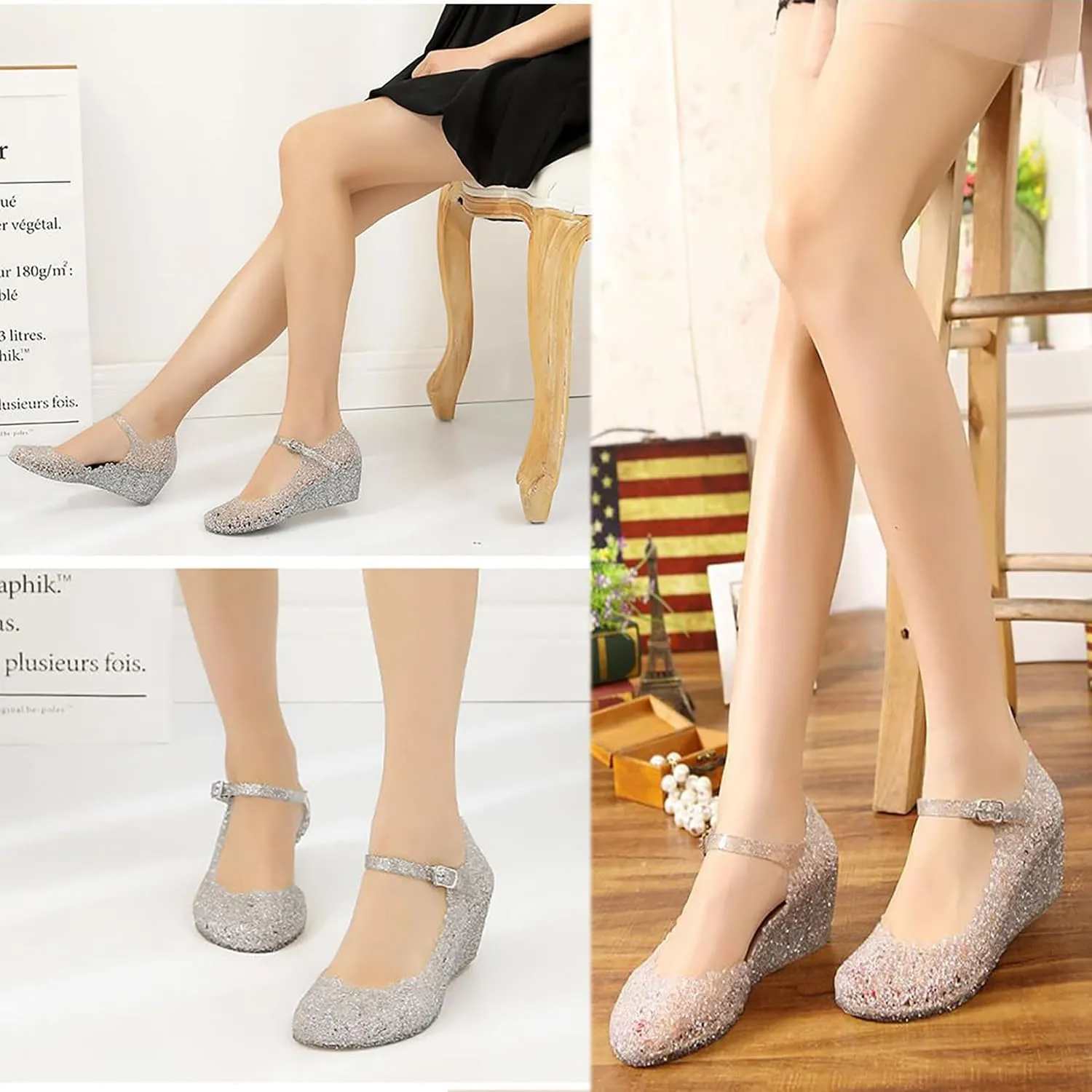 Women's Crystal Jelly High Heel Sandals Summer Beach Hollow Shoes