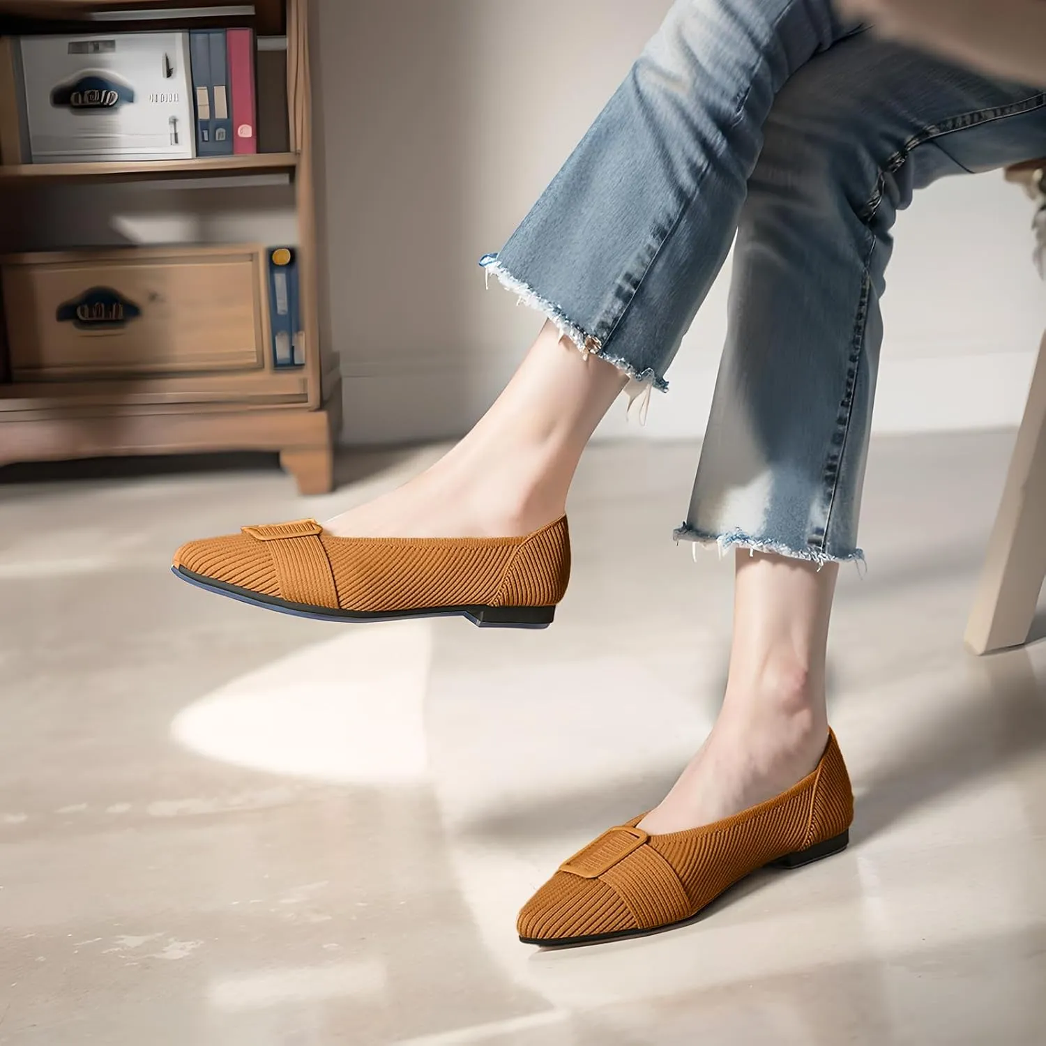 Women's Flats Pointed Toe Knit Ballet Comfortable Casual Dressy Office Shoes Work Flat