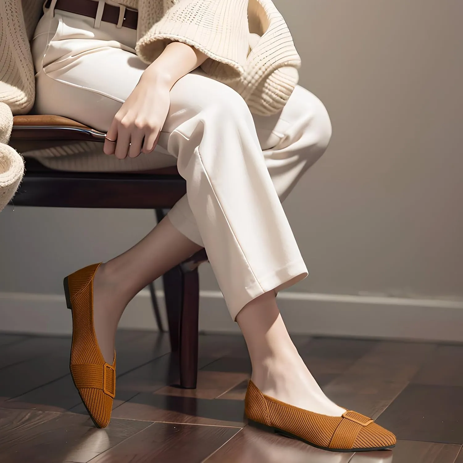 Women's Flats Pointed Toe Knit Ballet Comfortable Casual Dressy Office Shoes Work Flat