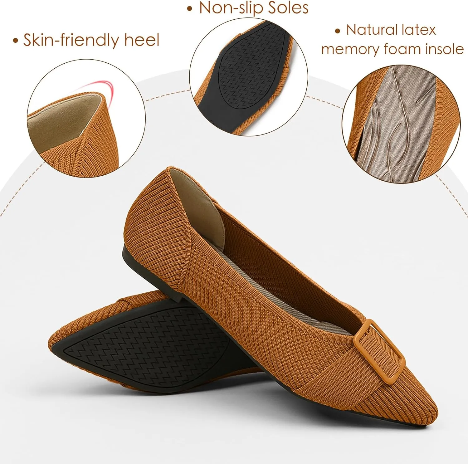 Women's Flats Pointed Toe Knit Ballet Comfortable Casual Dressy Office Shoes Work Flat