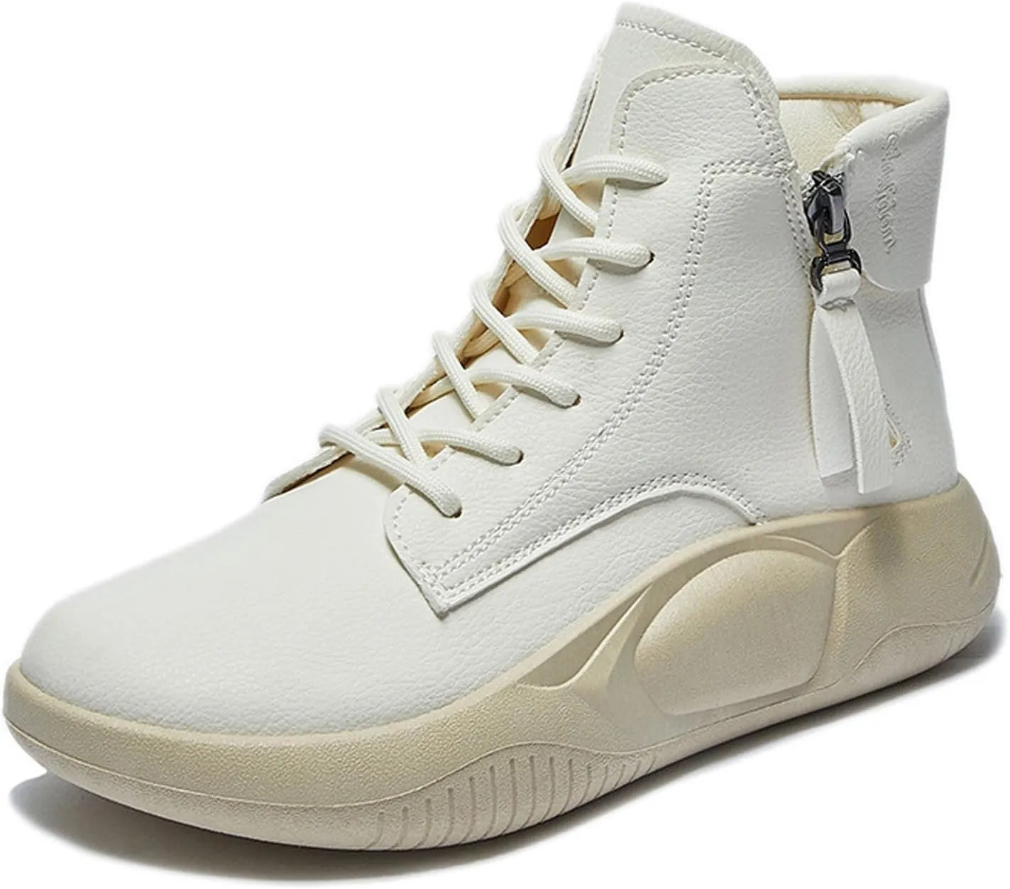 Women's Genuine Leather Lace-Up Platform Sneakers,Ankle High-Top Casual Sneakers, Shock Absorbing Heighten Fashion Running Sneakers