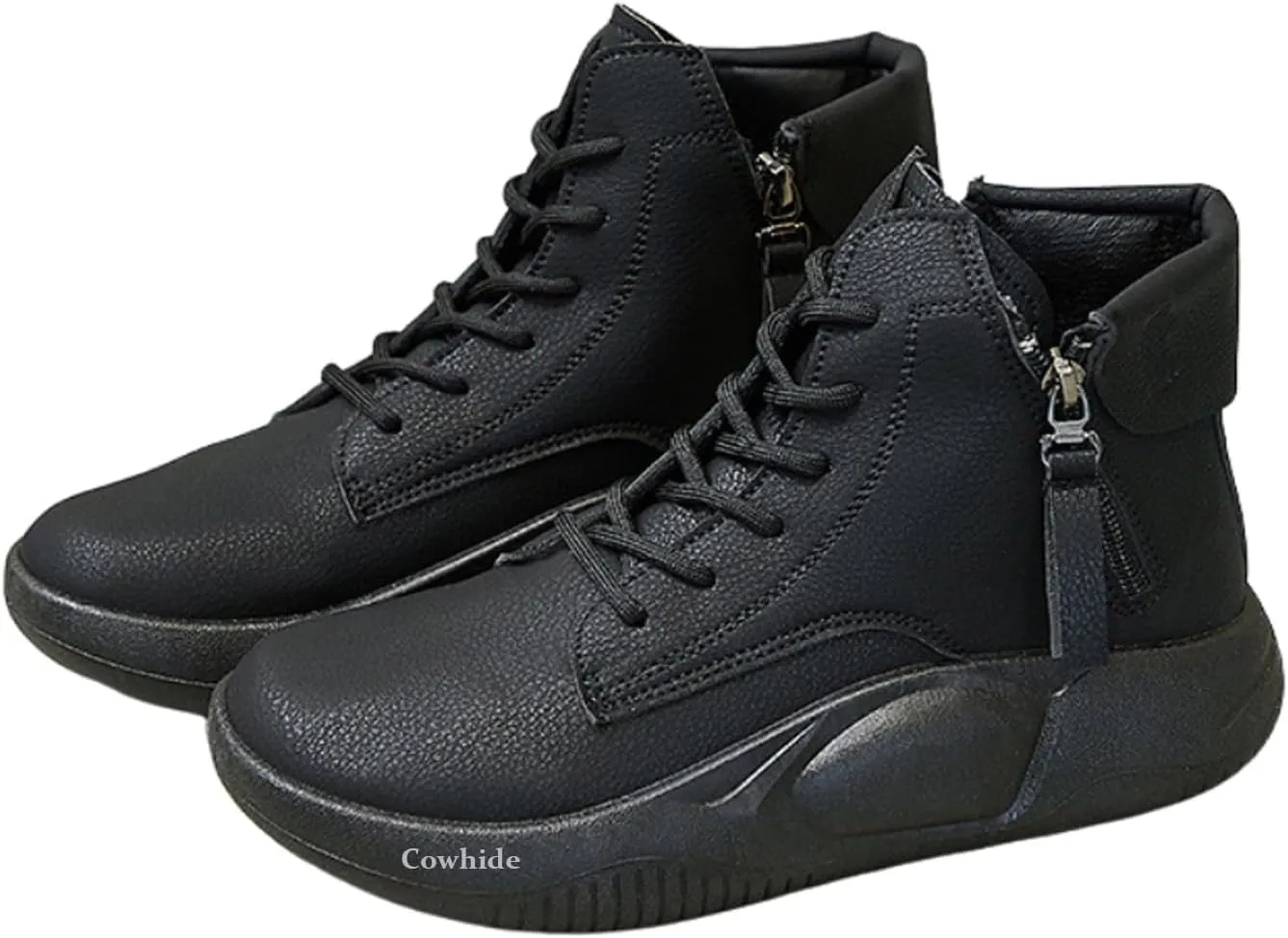 Women's Genuine Leather Lace-Up Platform Sneakers,Ankle High-Top Casual Sneakers, Shock Absorbing Heighten Fashion Running Sneakers