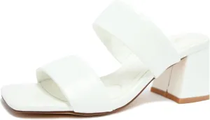 Women's Heeled Sandals Square Open Toe Two Strap Block Chunky Heels for Women Slip On Mules Sandals Black Nude White Strappy Heels for Women Dressy Wedding Party