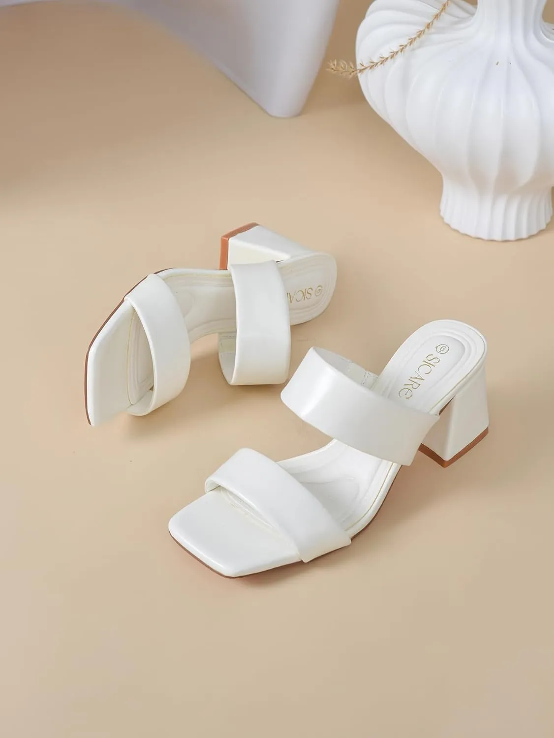 Women's Heeled Sandals Square Open Toe Two Strap Block Chunky Heels for Women Slip On Mules Sandals Black Nude White Strappy Heels for Women Dressy Wedding Party