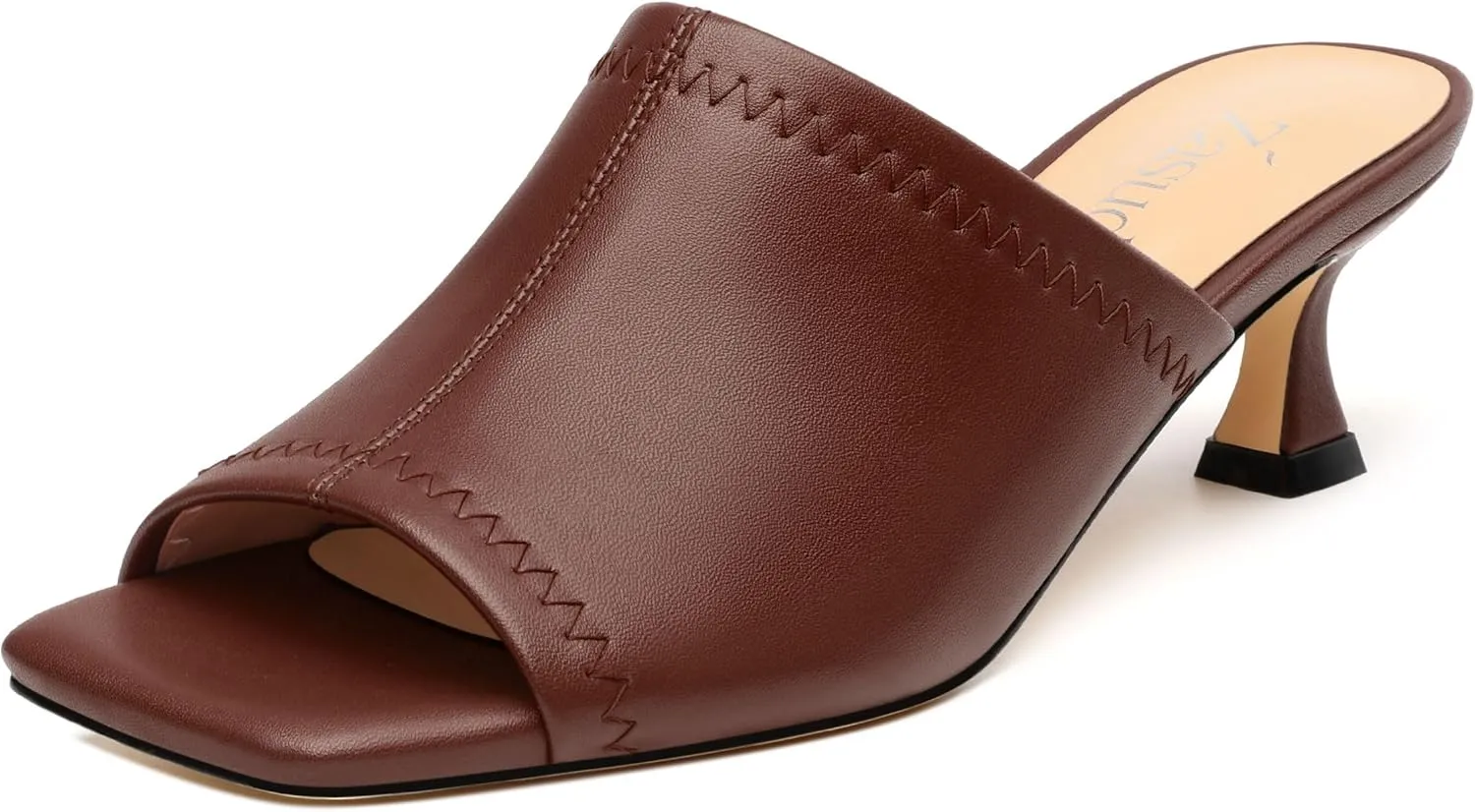 Womens Kitten Heel Open Square Toe Slip-on Sandals Casual Fashion Dress Summer Mules Shoes 2 Inches Heels