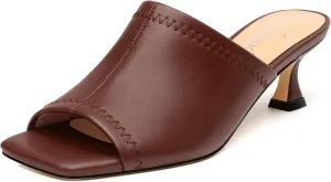 Womens Kitten Heel Open Square Toe Slip-on Sandals Casual Fashion Dress Summer Mules Shoes 2 Inches Heels