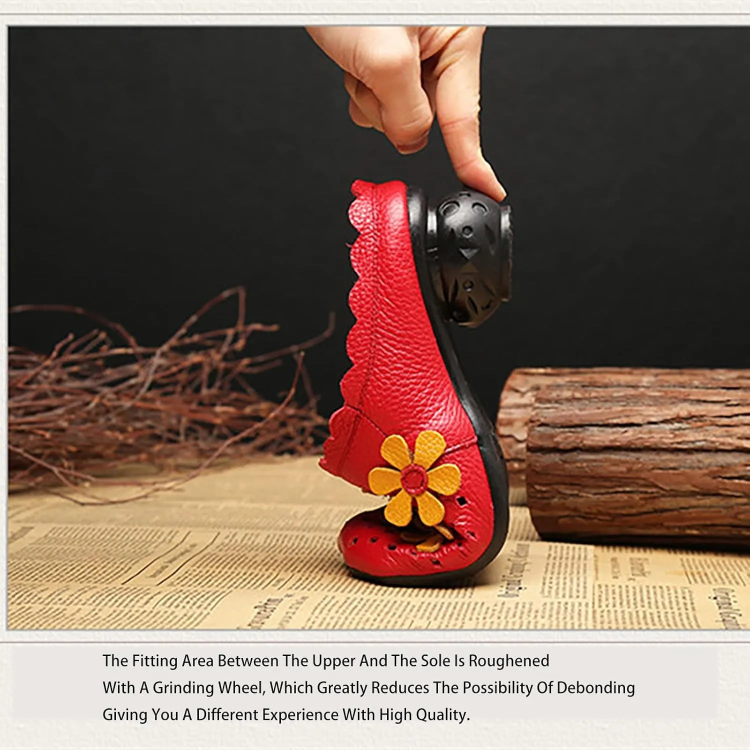 Women's Leather Retro Handmade Flower Hollow Out Chunky Heel Mules Slip-On Wide Closed Toe Comfort Low Block Heel Slide Sandals Casual Non-Slip Backless Heel Loafers for Summer Outdoor