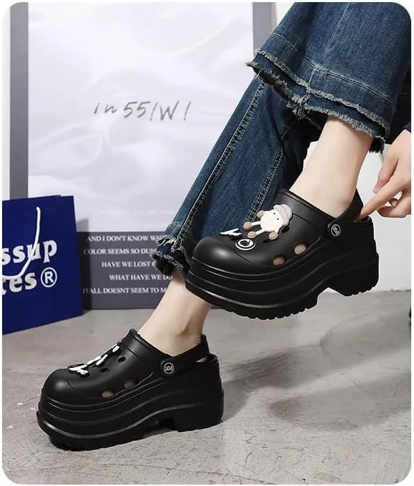 Women's Platform Clogs Slip On Slides Shoes Beach Sandals Gardener Clog Hight Heels Mule Slippers Garden Shoes DIY Cartoon Accessories Sandals