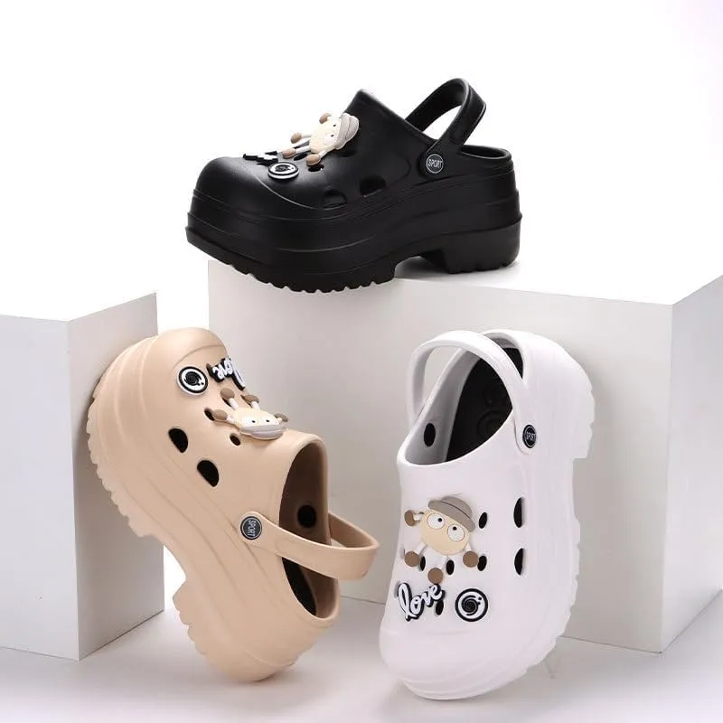 Women's Platform Clogs Slip On Slides Shoes Beach Sandals Gardener Clog Hight Heels Mule Slippers Garden Shoes DIY Cartoon Accessories Sandals