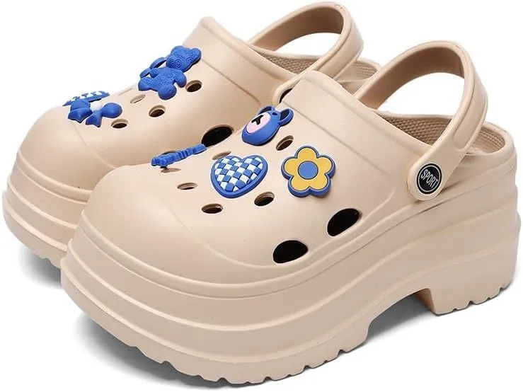 Women's Platform Clogs Slip On Slides Shoes Beach Sandals Gardener Clog Hight Heels Mule Slippers Garden Shoes DIY Cartoon Accessories Sandals