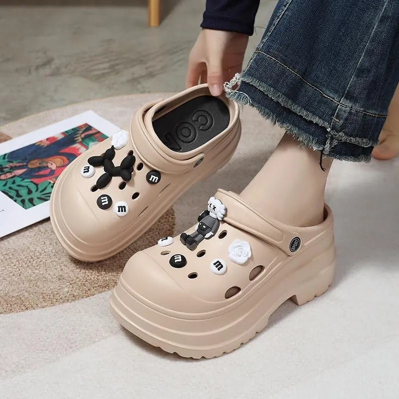 Women's Platform Clogs Slip On Slides Shoes Beach Sandals Gardener Clog Hight Heels Mule Slippers Garden Shoes DIY Cartoon Accessories Sandals
