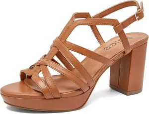 Women's Platform Heels Chunky Heeled Sandals, Ankle Strappy Round Open Toe Dressy Shoes Wedding Party High Pump Heels for Women.